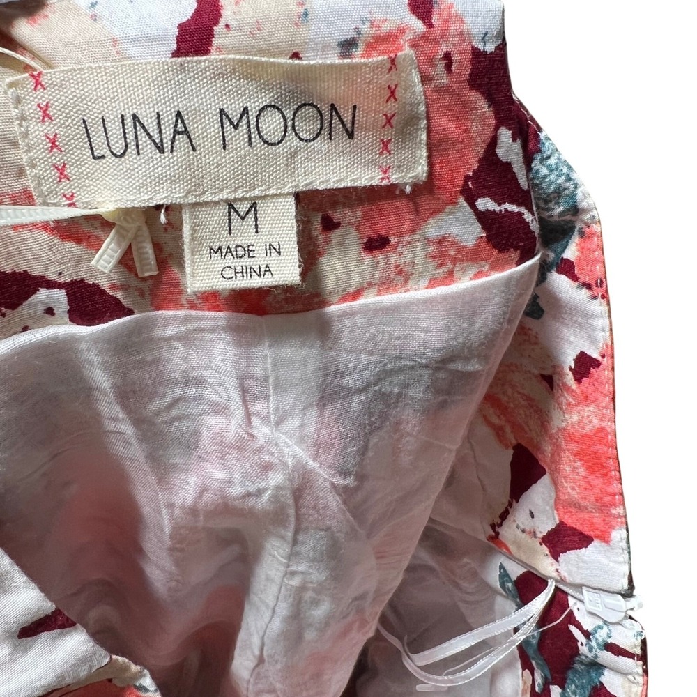 Luna Moon Floral Maxi Skirt Coral Teal Tiered Ruffle Eyelet Boho Women M - Picture 5 of 7